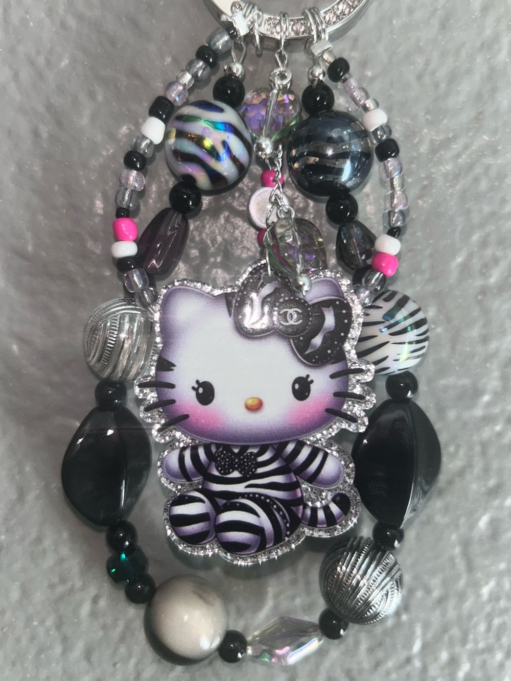Handcrafted Zebra-Print Hello Kitty Bag Charm